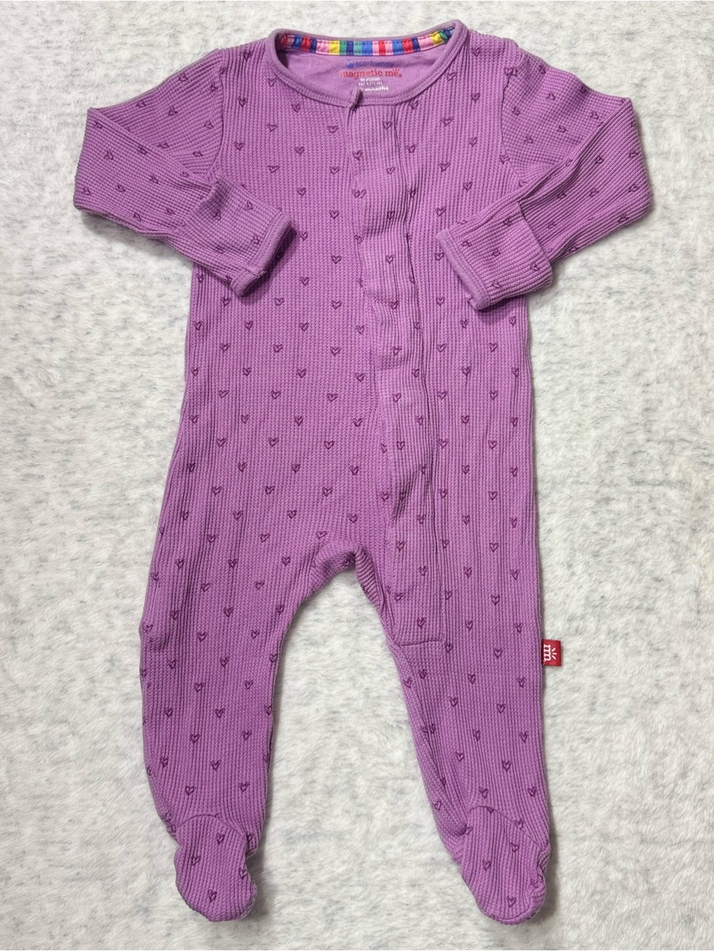 Magnetic Me Purple Heart Waffle Thermal Footie Sleeper 0-3M Baby Modal Cotton